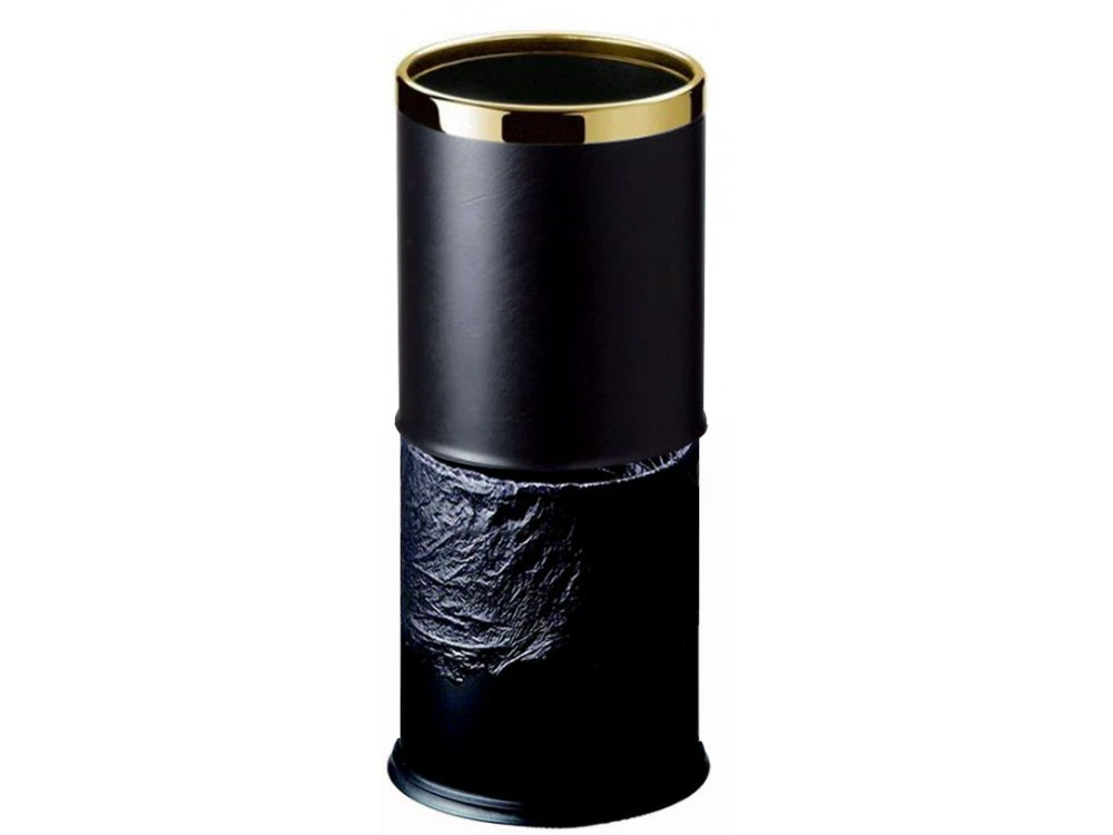 Doppellagiger Zimmerabfalleimer, rund, schwarzes Kunstleder/goldener Keder, 8 l