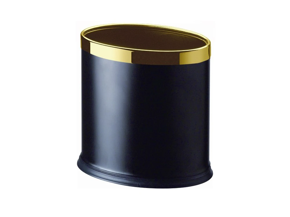 Doppellagiger Raumabfallbehälter, oval, schwarzes Leder/Goldrahmen, 8 l