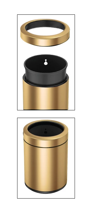 Doppellagiger Raumabfallbehälter, rund, gold, 6 l