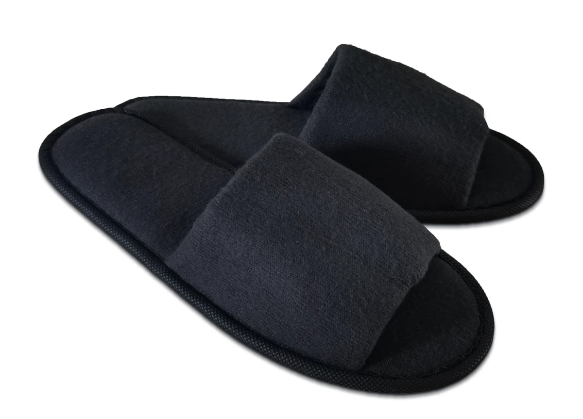 Frotteepantoffeln mit offener Spitze, 28 cm, schwarz