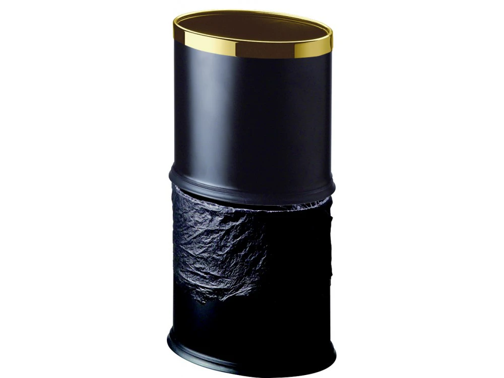 Doppellagiger Raumabfallbehälter, oval, schwarzes Leder/Goldrahmen, 8 l