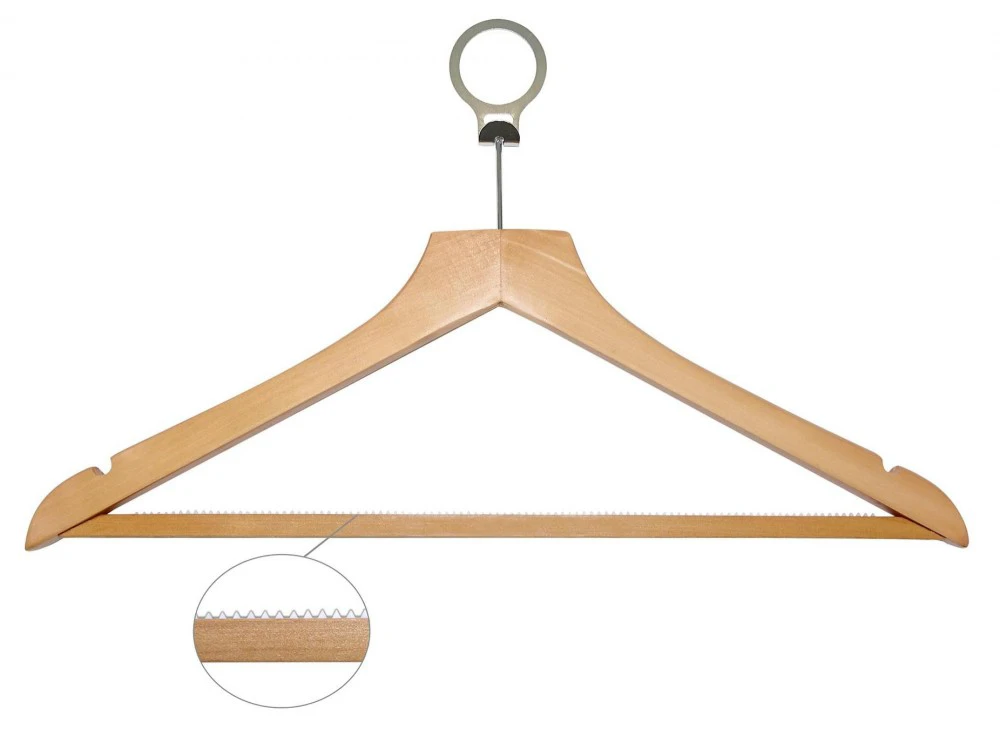 Holzkleiderbügel BASIC mit Hosenbügel und Ring, helles Holz