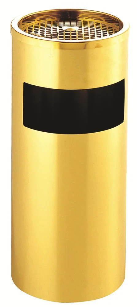 Mülleimer mit Aschenbecher, Edelstahl/Gold