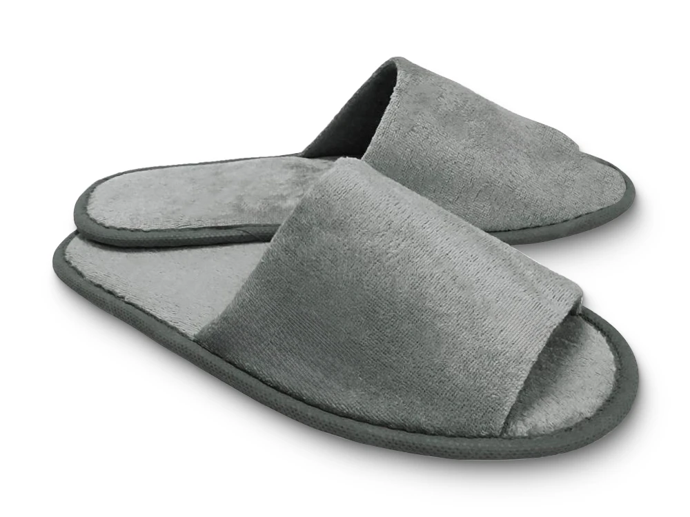 Pantoffeln mit offener Spitze, 28 cm, grau