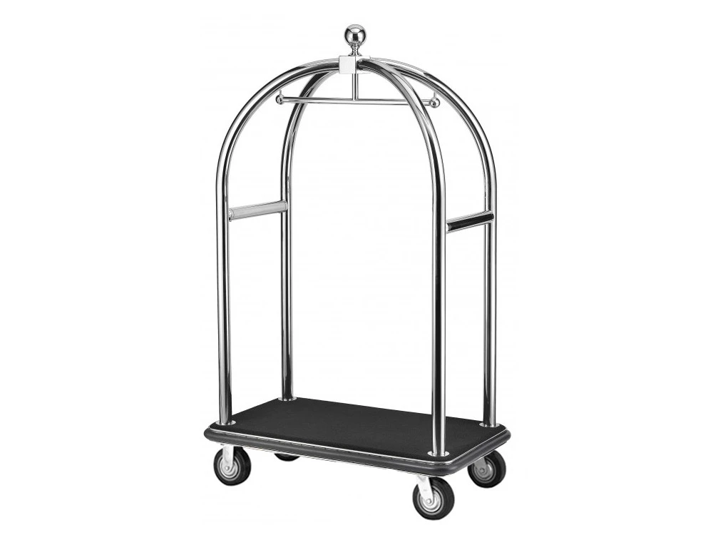 Gepäcktrolley, Edelstahl glänzend, schwarzer Teppich